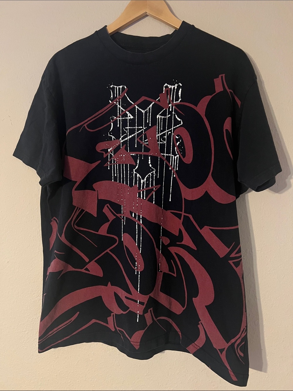 Zoo York Black Tee with Maroon & White Graffiti Graphic | XL